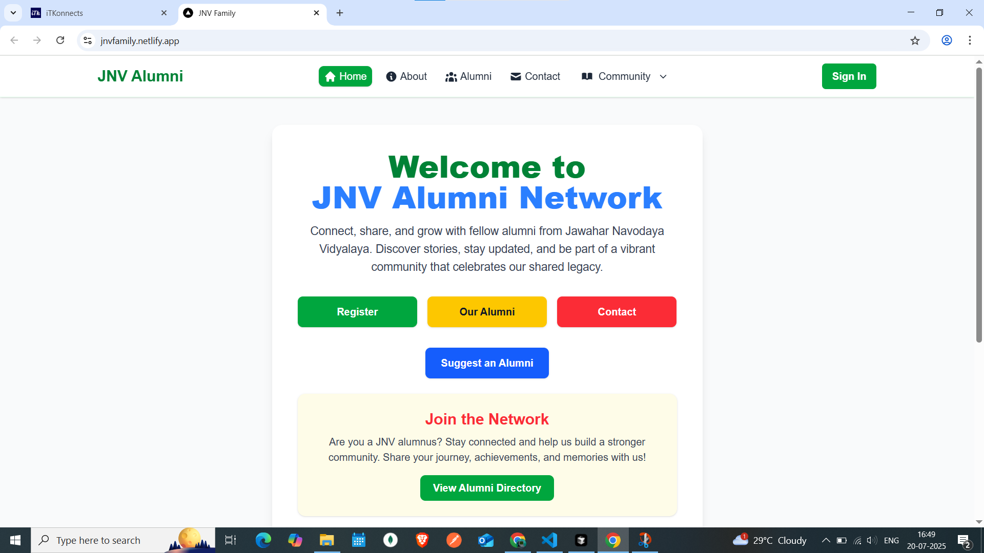 JNV Alumni Portal Screenshot